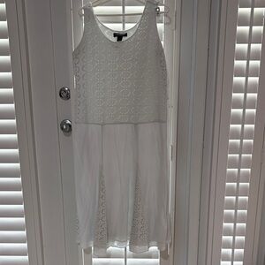 Lane Bryant Classic White Cotton Dress with Eyelet Overlay and Accents